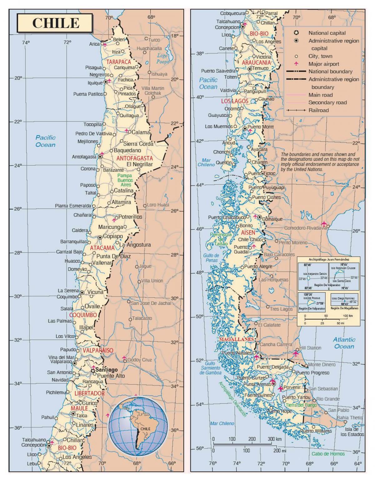 peta dari Chile dengan kota-kota