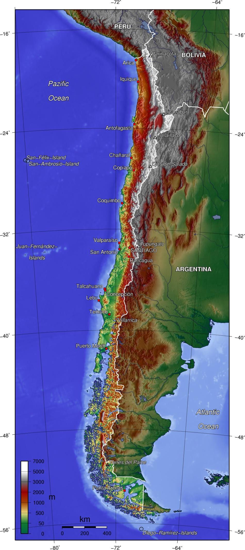 gunung-gunung di Chile peta