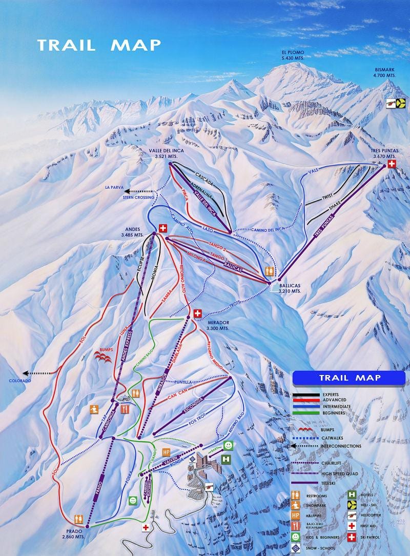 Peta dari Chile resor ski