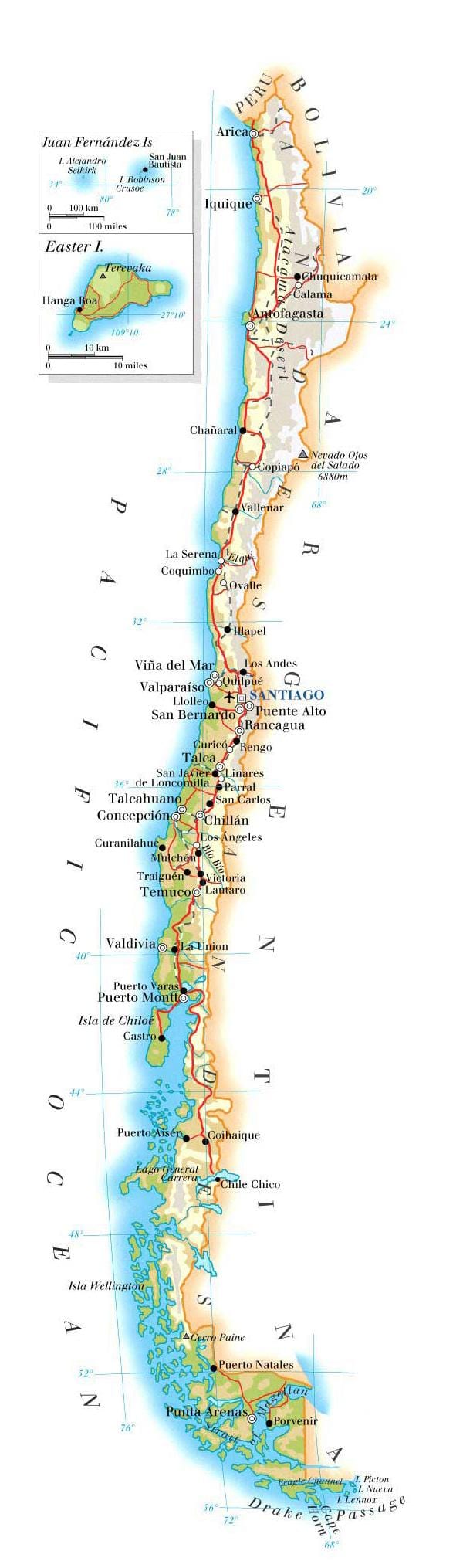 Peta dari Chile taman nasional 